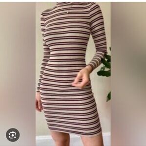American Apparel Eggplant, Black, and White Striped Long Sleeve Mini Dress
